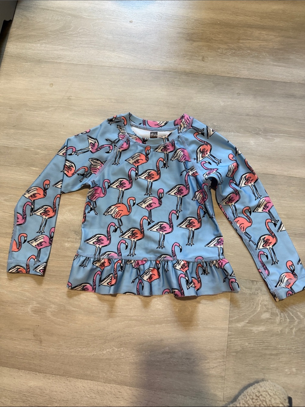Tea Collection Blue Flamingo Ruffle Rashguard size 18-24 months